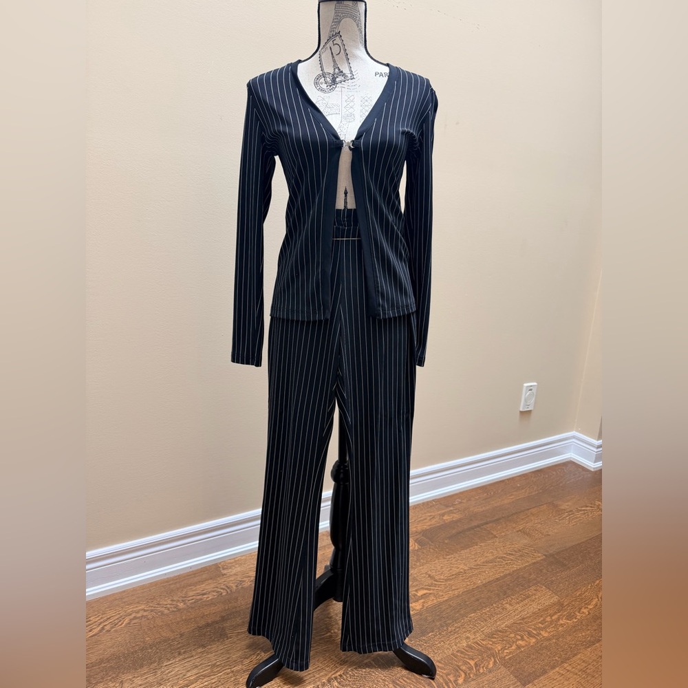 Vintage Y2K 90’S GEN X Black White Pin Stripe Matching Pant Set Size XS/Small